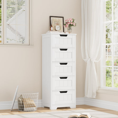 15.7  W x 40.1  H x 11.8  D 5-Drawer Free-standing Bathroom Cabinet, White
