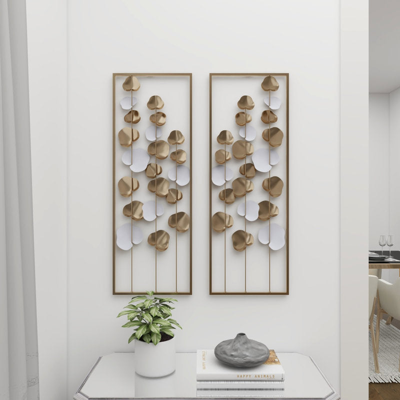 2-Piece Modern Metal Cut-Out Leaf Wall Decor with Rectangular Frames