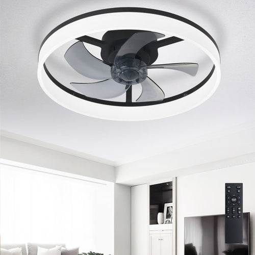 20  Black Flush Mount Ceiling Fan with Light, Low Profile, App & Remote Control, 6-Speed Quiet DC Motor, Dimmable LED for Bedroom