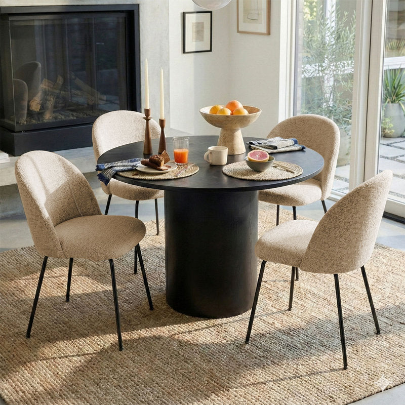 4 - Person Dining Table Sets With Round Table & 4 Upholstered Tweed Chairs