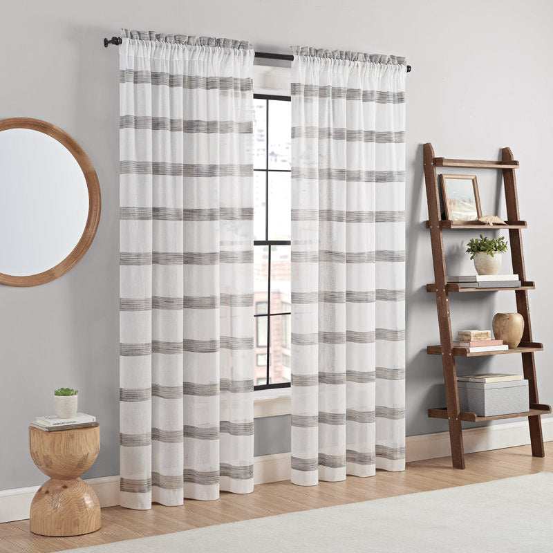Blaurock Striped Polyester Semi-Sheer Single Curtain Panel