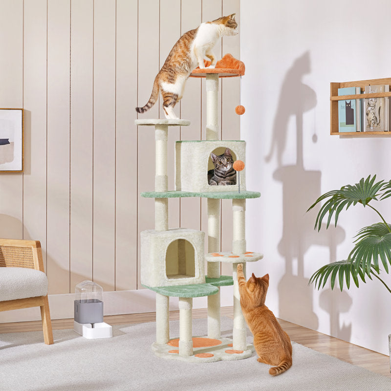 Burford Paw-Shaped Play Tower Cat Tree with Natural Sisal