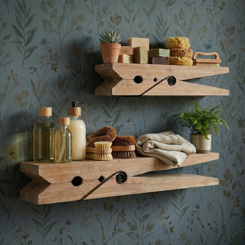 Cox Clothespin Design Solid Wood Floating Shelves