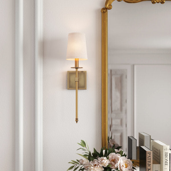 Dewayne 1-Light Metal Wallchiere with Linen Shade