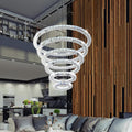 Dimmable Crystal LED Chandelier(3000-6500K) for High Ceiling – Remote Control, Adjustable Height, Modern Stainless Steel Fixture for Foyer, Staircase, Living Room(Chrome)