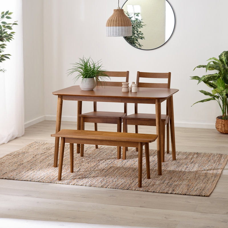 Drea Small Walnut Effect Wooden Dining Table With 2 Chairs & Bench - Traditional Rustic Farmhouse Style