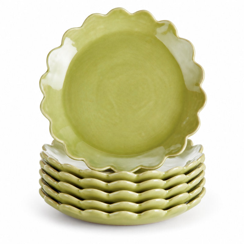 Drian Dentelle Green Ceramic Scalloped Edge Round Tray