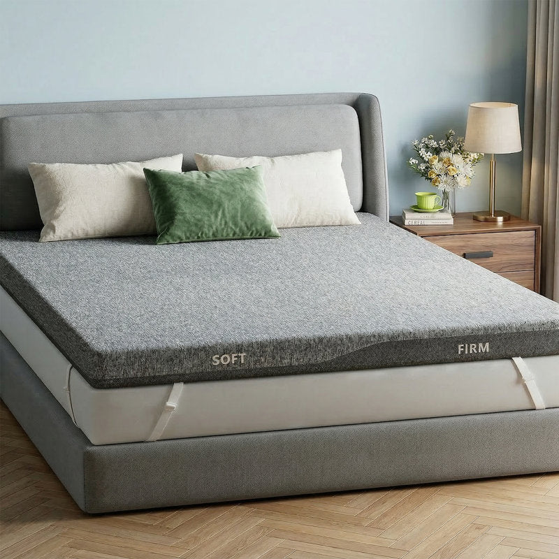 Dual Firmness Mattress Topper Queen, 3 Inch Gel Memory Foam Mattress Pad with Split Soft & Firm Zone