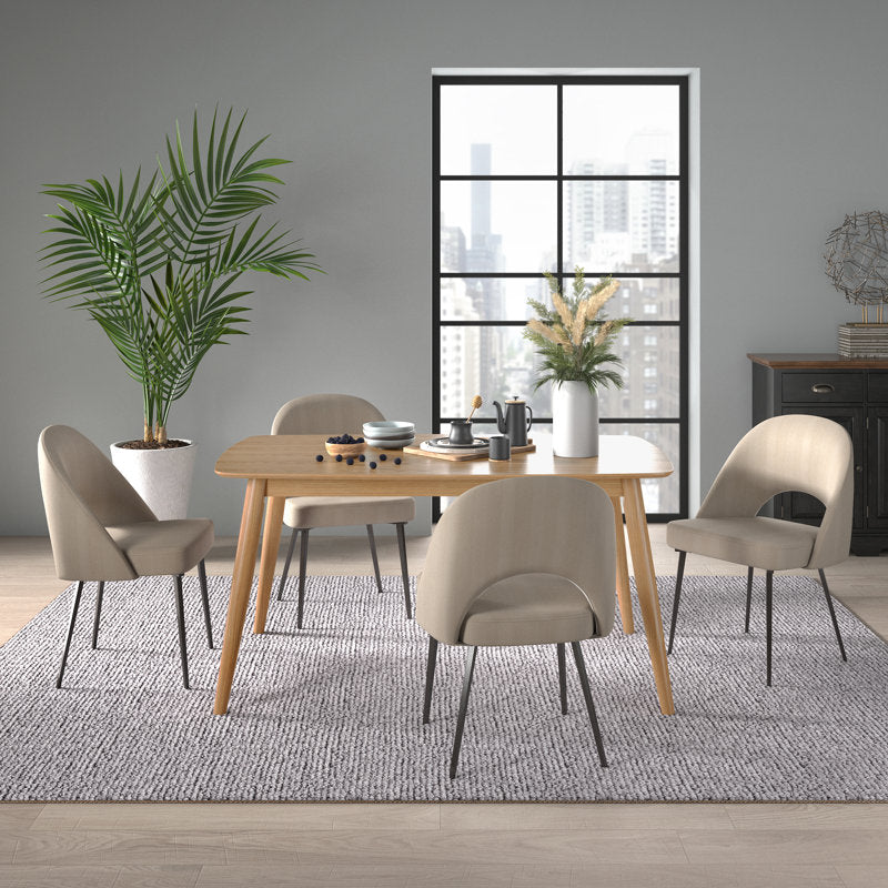 Farias Mid-Century Modern Tapered Dining Set, Herringbone Fabric, 59  Dining Table And 4 Chairs