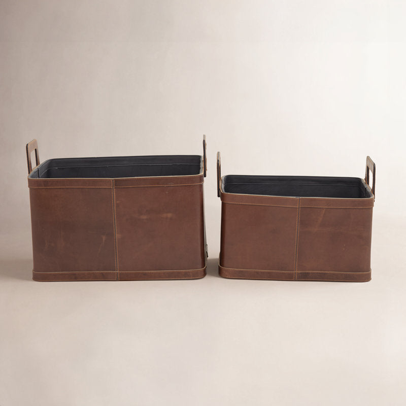 Handmade Leather Storage Baskets