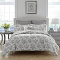 Laura Ashley Annalise Floral Grey Cotton Reversible Comforter Bonus Set