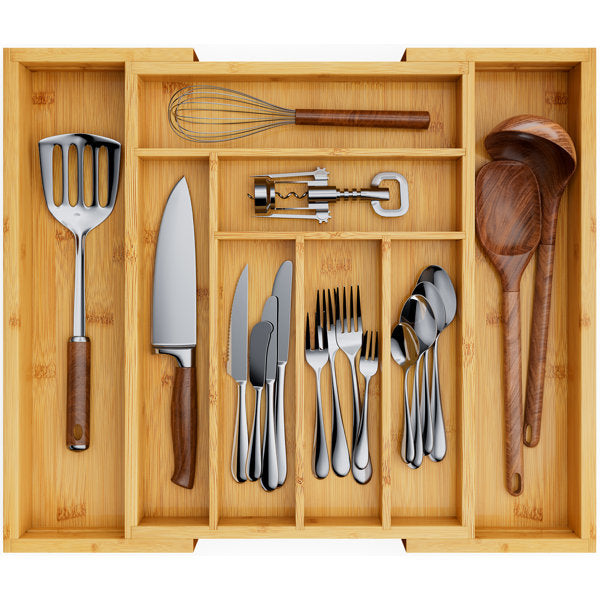 Luzius Bamboo Adjustable Expandable 8 Slot Flatware Drawer Organizer Silverware Organizer for Kitchen Utensils