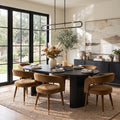 Modern 79  Oval Dining Table Set With 6 Velvet Dining Armchairs
